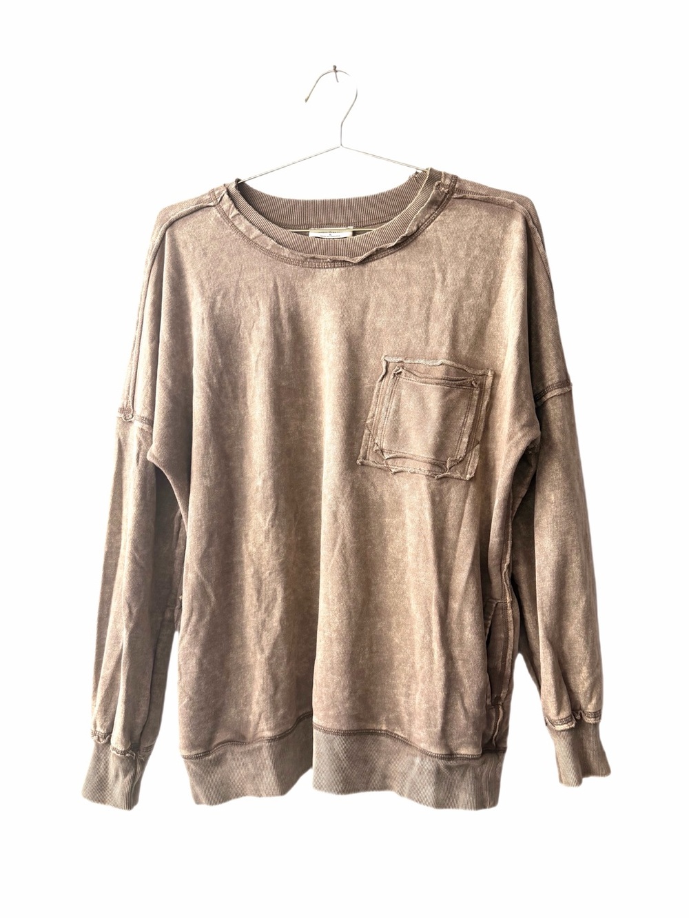 Zenana Front Pocket Acid Washed Raw Edge French Terry Pullover Size L - Picture 2 of 6